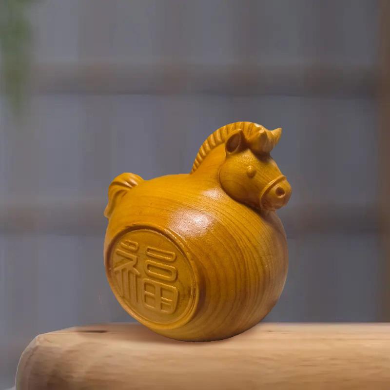1/2Pcs Feng Shui Fu Horse Wooden Carved Horse Figurine Bring Good Luck 2026 New Year Zodiac Horse Statue Home Office Decor