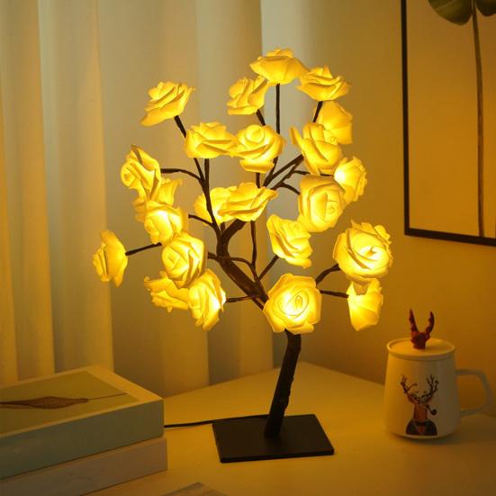 Rose Flower Tree Lamp USB Powered Artificial Bonsai Flower Night Light LED Rose Tree Table Lamp Mother's Day Valentine's Day Gifts for Mom Women Wife