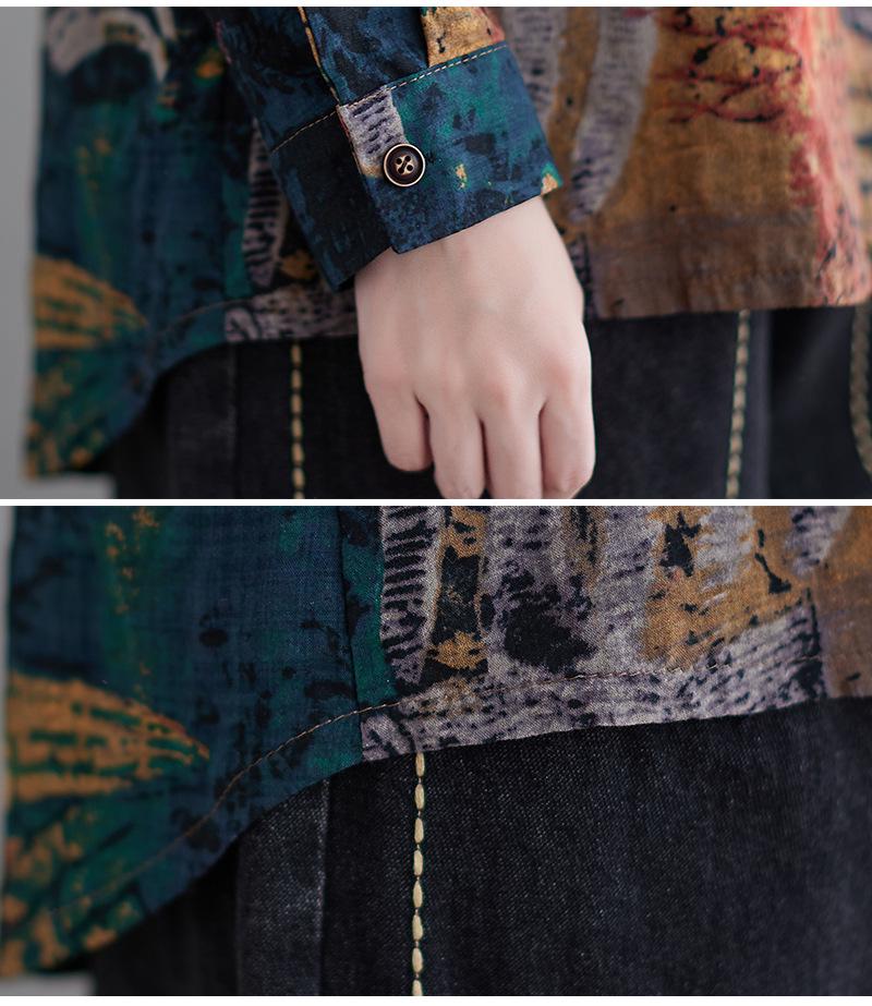 Dámská retro květinová košile s dlouhým rukávem a čtvercovým výstřihem nadměrné velikosti na jaro/podzim 2024