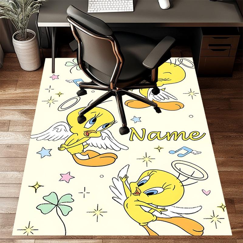 Custom Tweety Mat Personalized Name, Polyester Washable Indoor Entryway Rug, Gift for Christmas, Easter, Thanksgiving Day