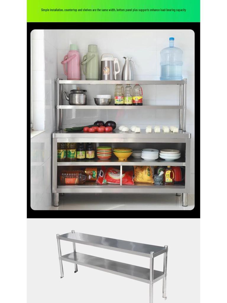 304 Stainless Steel Sliding Door Kitchen Workbench with Rounded Corner and Cutting Board Stove Table
