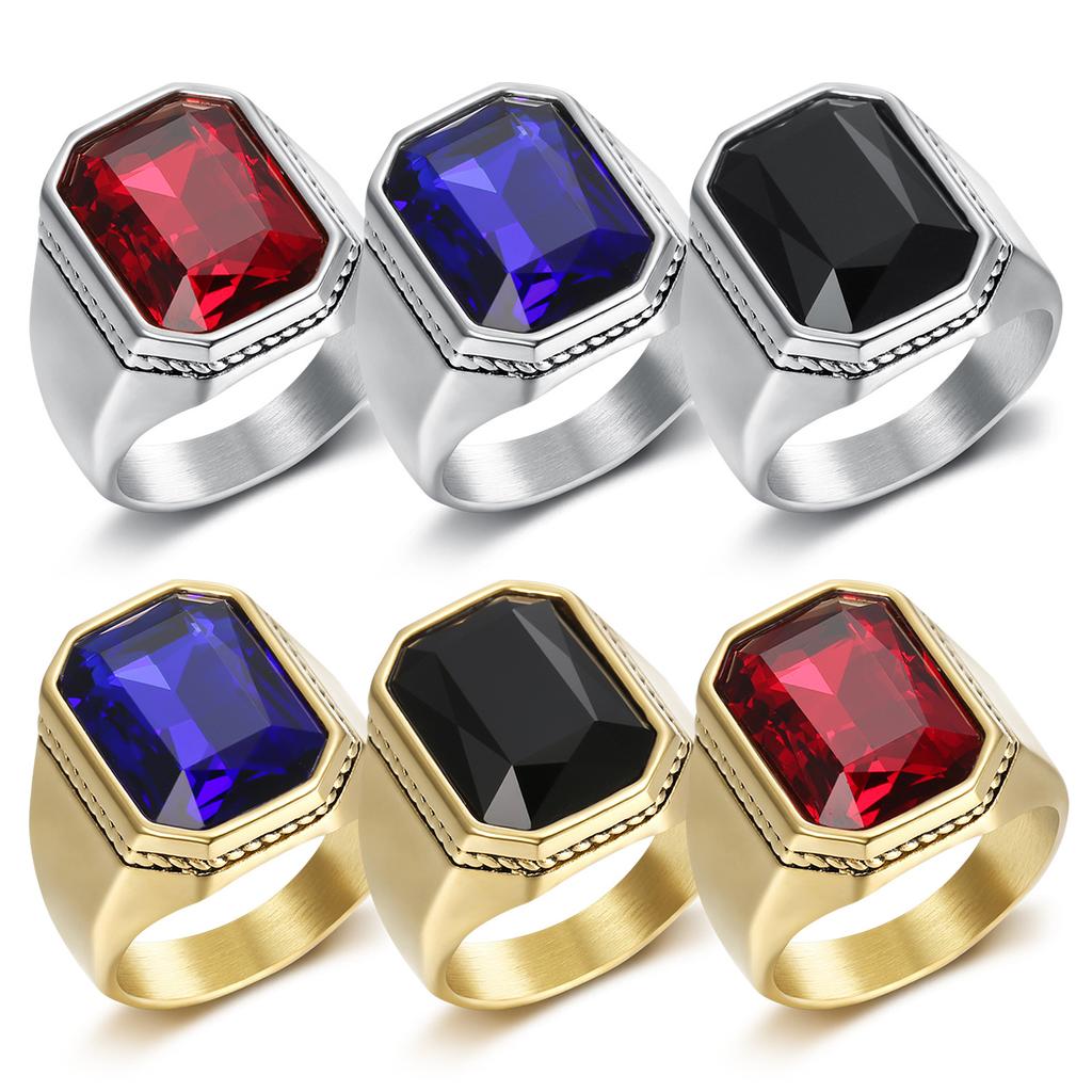 Hip Hop Gold Color  Stone Men Rings Punk Style 316L Stainless Steel Ring for Men Jewelry High Quality Men Ring with Rhinestone