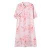 Johnature Women Vintage Print Floral Dress V-Neck Half Sleeve Button Summer Chinese Style A-Line Women Dresses