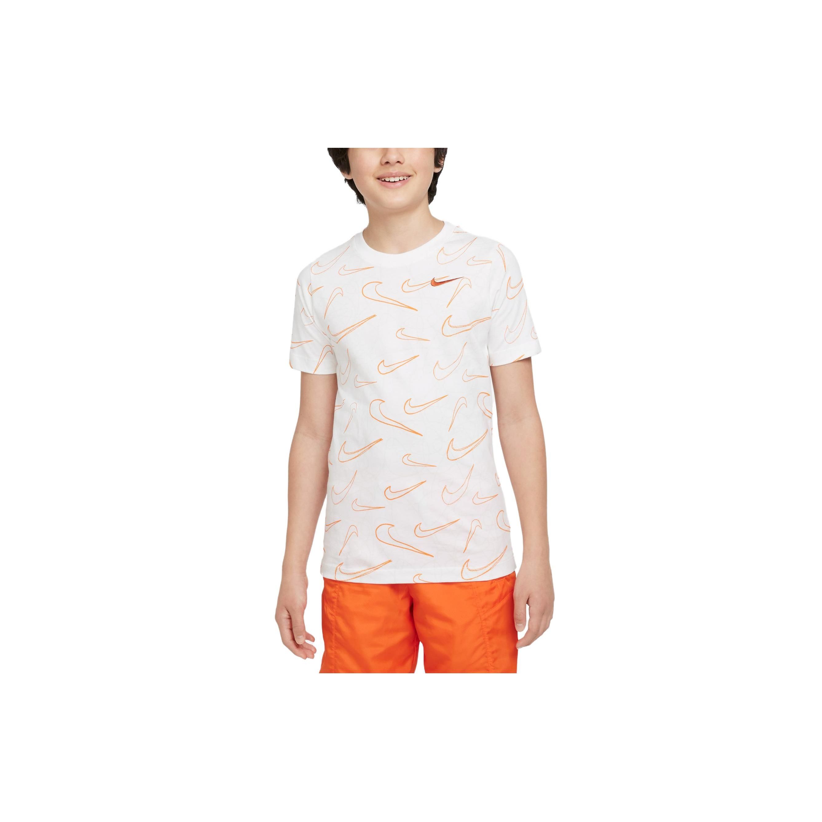 

Nike Logo Pattern Printed Round Neck Short Sleeve T-Shirt Kids Tops White DO1815-100 S
