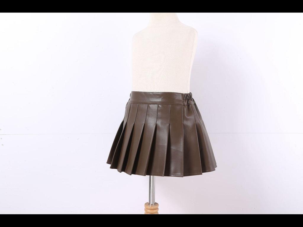 Mädchen-A-Linien-Rock aus schwarzem, plissiertem PU-Leder mit hoher Taille für Herbst und Winter