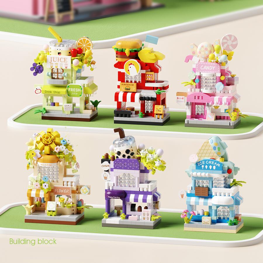 Double-storey Street View Mini Shop Micro Particle Building Blocks Kids Toys DIY Building Set Educational Toys Birthday Gifts