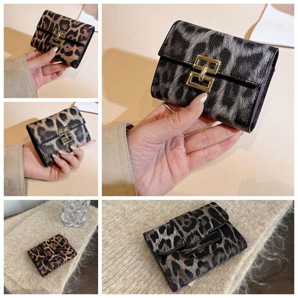 Texture Short Square Purse Portable PU Card Bag Versatile Leopard Print Wallet  Shopping