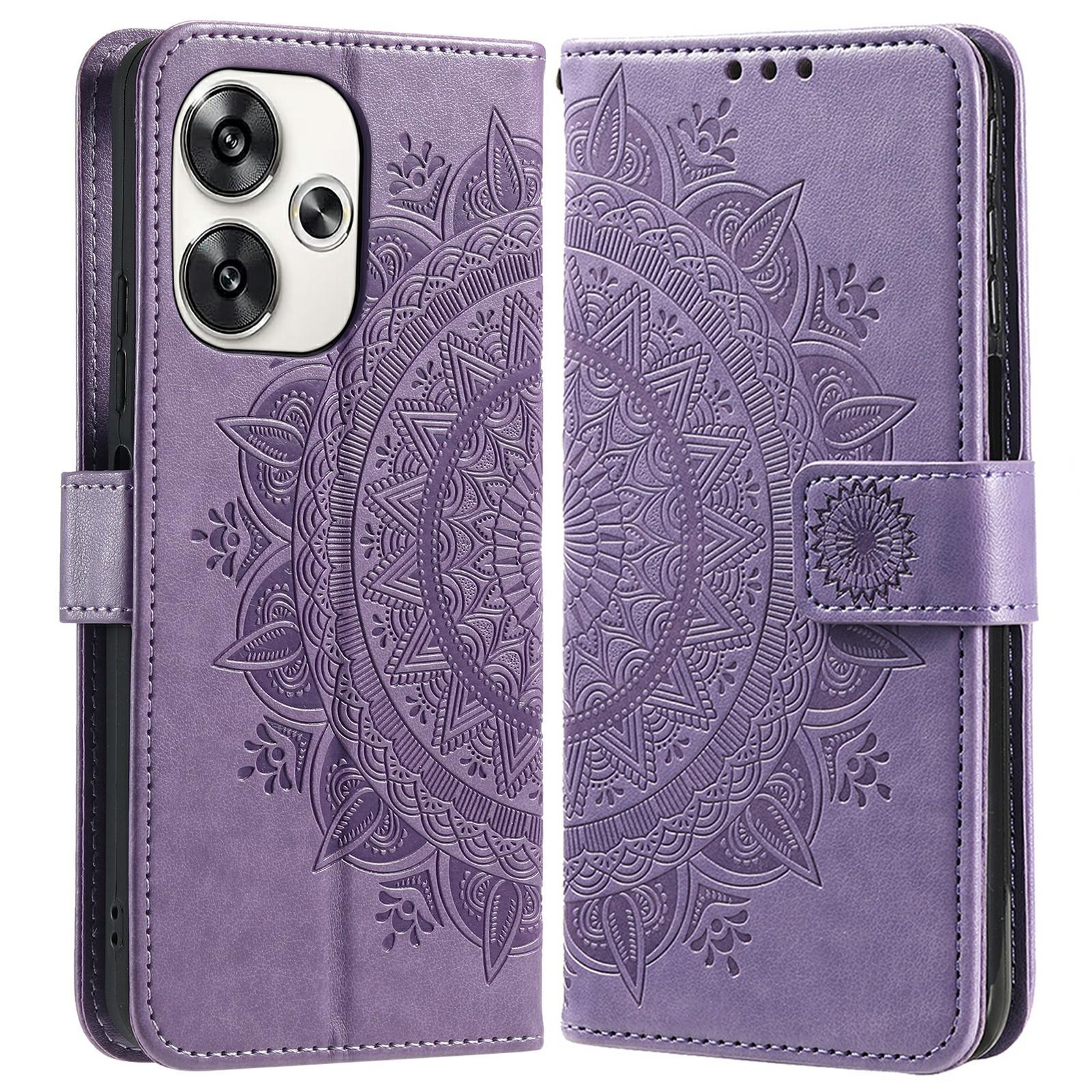 

For Xiaomi Poco F6 5G/Redmi Turbo 3 5G Case Imprinted Totem PU Leather Phone Cover Purple