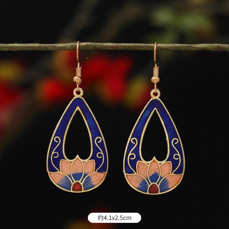 Chinese retro cloisonne enamel earrings female classical temperament simple flower earrings niche design earrings