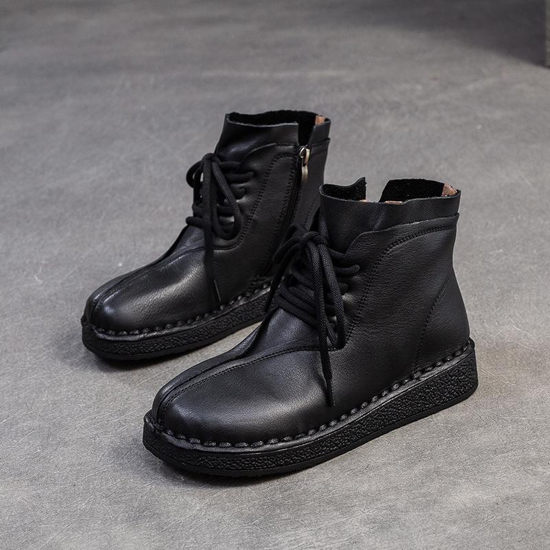 

Johnature Retro Lace Up Flat Short Boots Натуральная кожа Удобная универсальная женская обувь 39 чёрный