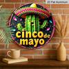 2D Flat, 1pc Cinco De Mayo Round Aluminum Sign, Holiday Spirit Metal Sign - Festive Celebrations Rustic Metal Wall Art, Cactus Character for Party