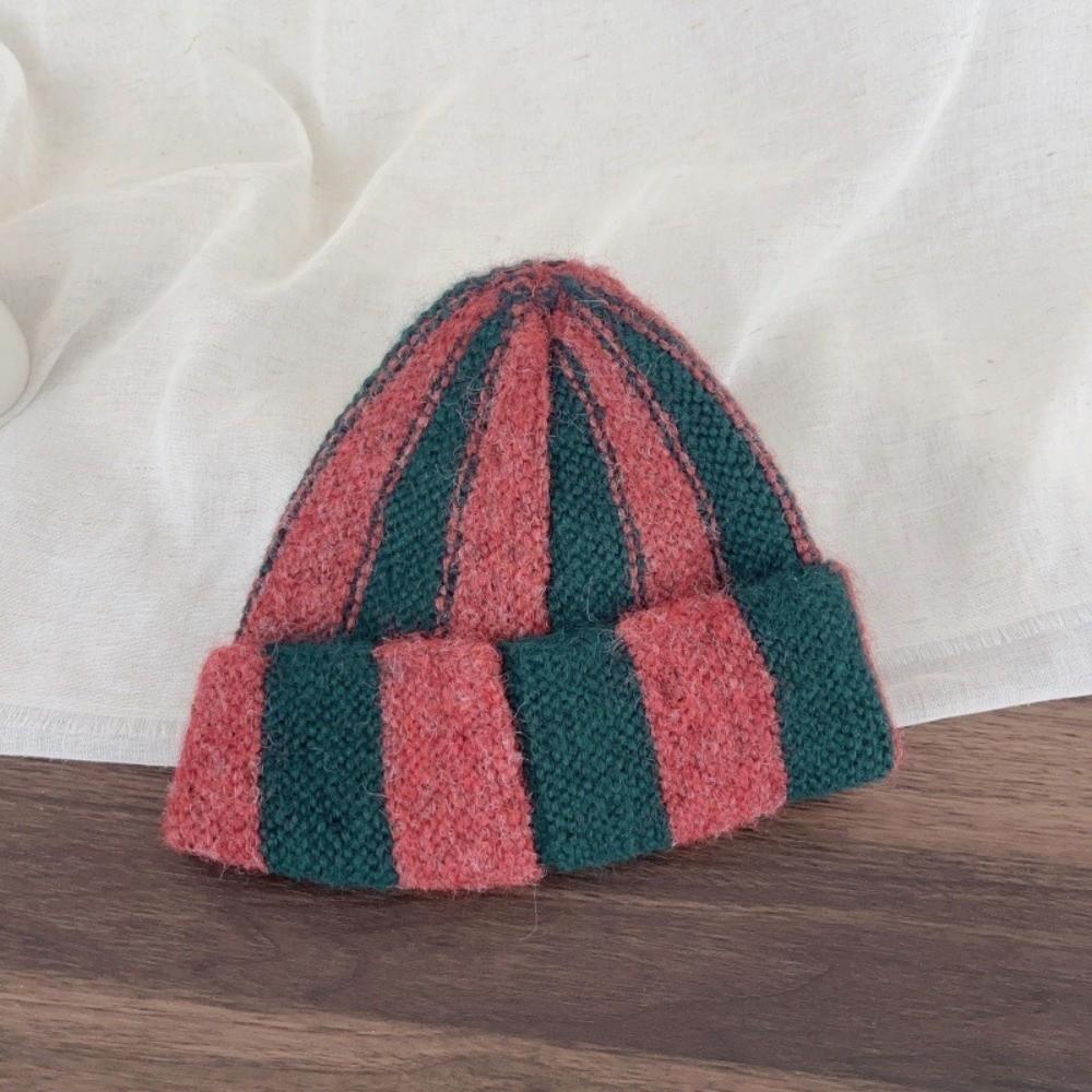 Thick Striped Beanie Hat Color Blocked Children Warm Hat Fashion Knitted Cap Gift