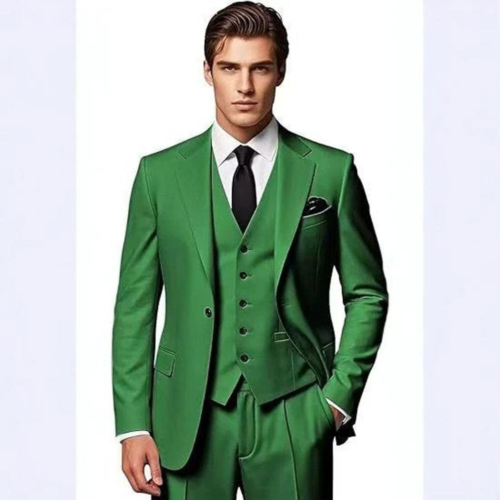 New Men's Slim Fit Three Piece Suit Business Korean Style Formal Wear Polyester Fiber Spring Autumn Season Double Slit
