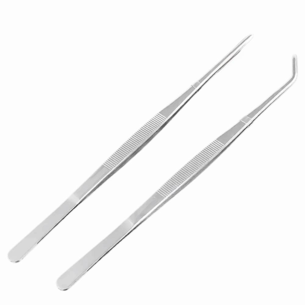 4Pcs Straight/Curved Tips Stainless Steel Tweezers Long Handle Cooking Clamps Bonsai Care
