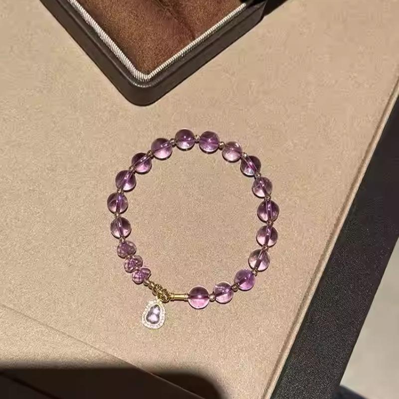 Good Luck on Land Natural Brazilian Amethyst Gourd Bracelet, Light Luxury Niche Exquisite Bracelet for Women, Simple Hand Jewelry Gift Natural Amethyst