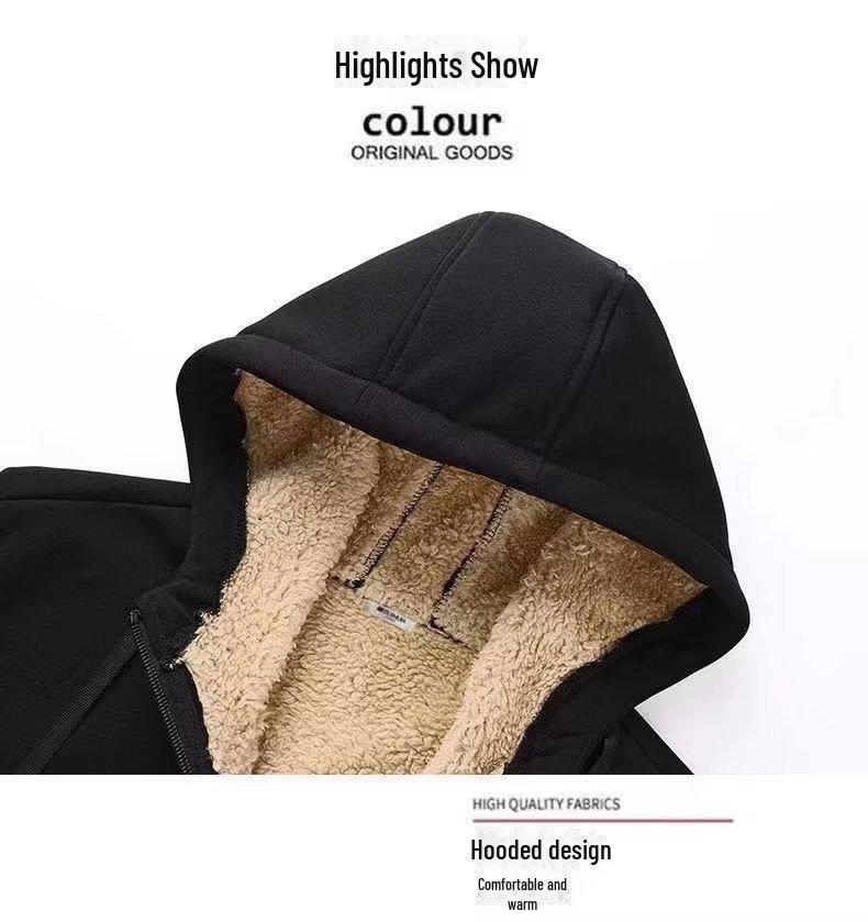 Cárdigan de Invierno Grueso y Felpudo para Hombre: Sudadera cálida de piel de cordero y chaqueta deportiva de corte holgado con top de cremallera y pantalones de traje