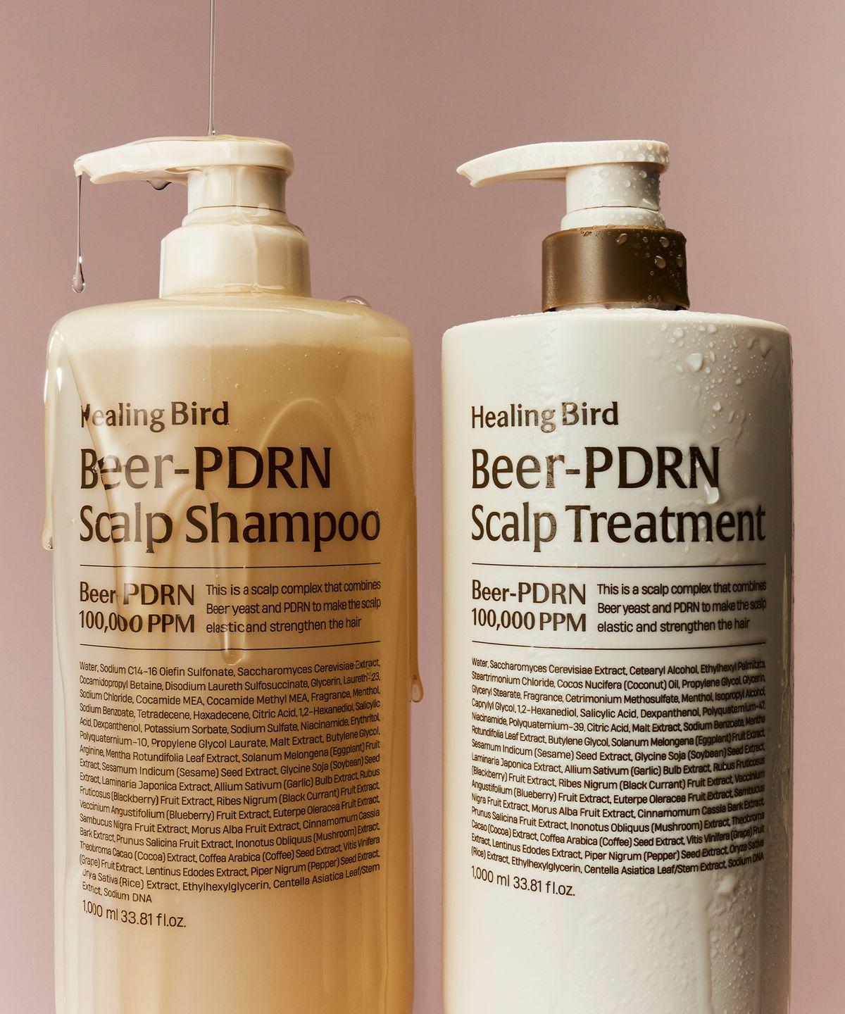 [SET] Beer PDRN Hair Loss Shampoo 1000ml + PDRN Scalp Treatment 1000ml Tea Tree Duo Sachets 3EA