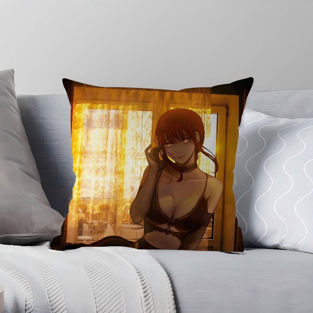 Anime M-Makima Throw Pillow Cover 45x45cm Soft Cozy Cotton Decorative Pillowcase Covers With Zipper For Couch Sofa Bedroom