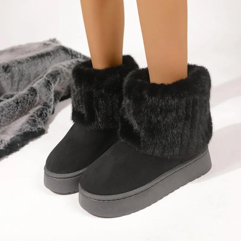 Fashion Fashionable Women's Round Toe Warm Thickened Plush Winter Mid-calf Boots Thick Sole Casual Comfortable Anti-slip Women Snow Boot