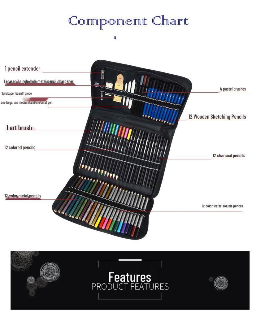 72-Piece Water-soluble & Metallic Colored Pencil Art Set for Kids