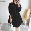 ZANZEA Women Casual Round Neck Solid Color Long Sleeve Loose Blouse