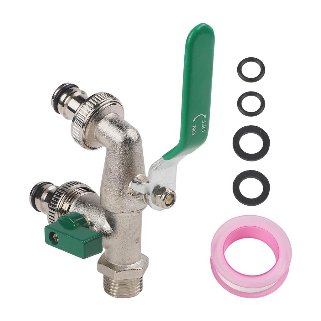 Double Outlet Faucet for Garden with Copper Construction and Hose Connectors