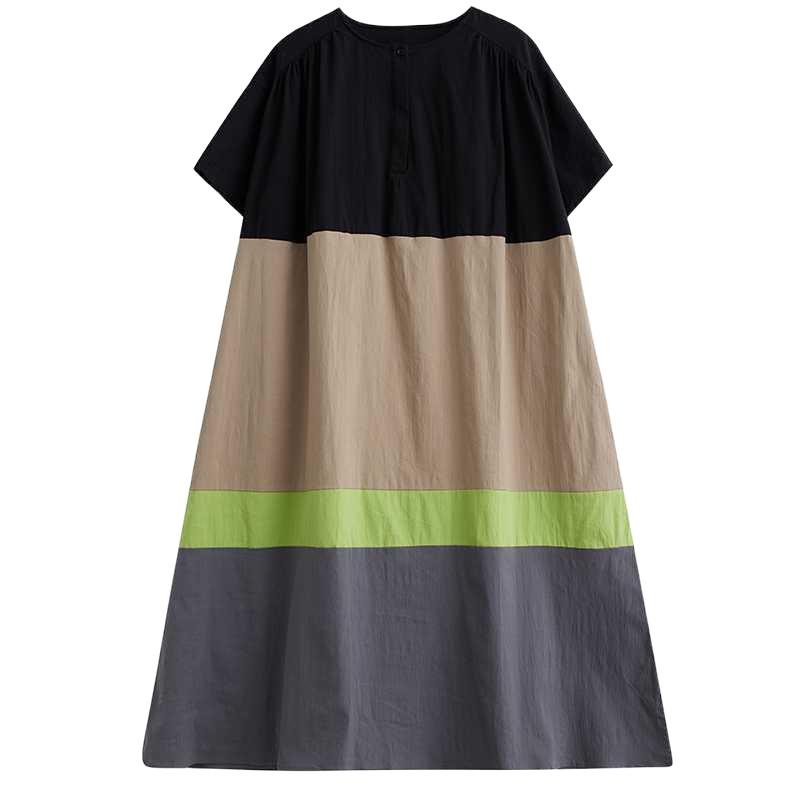 Summer New Style Korean-style Loose Large-Sized Patchwork Casual Simple Sweet Shirt Dress