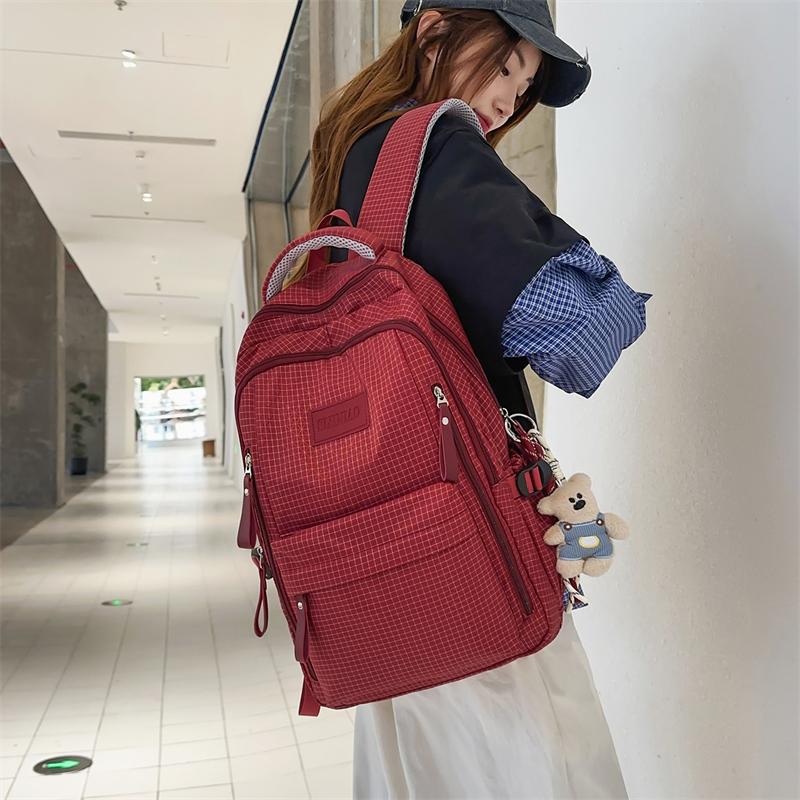 Vintage Plaid Backpack Large Capacity Lightweight School Bag for Junior High School Students