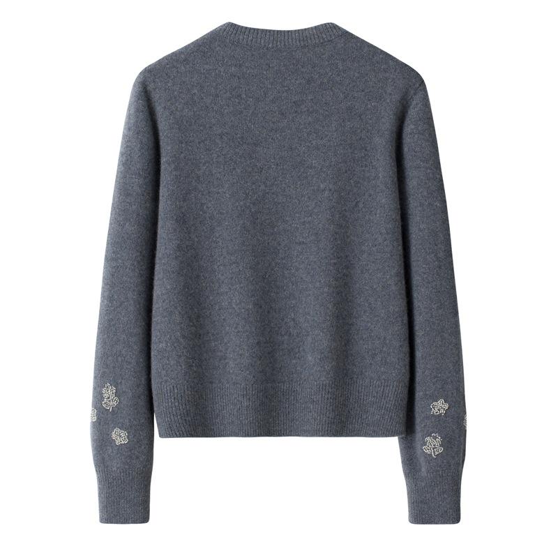 Γυναικεία Χοντρή Κασμιρέ Ζακέτα με Κλείσιμο με Κουμπιά, Χειροποίητες Χάντρες και Κεντημένες Λεπτομέρειες