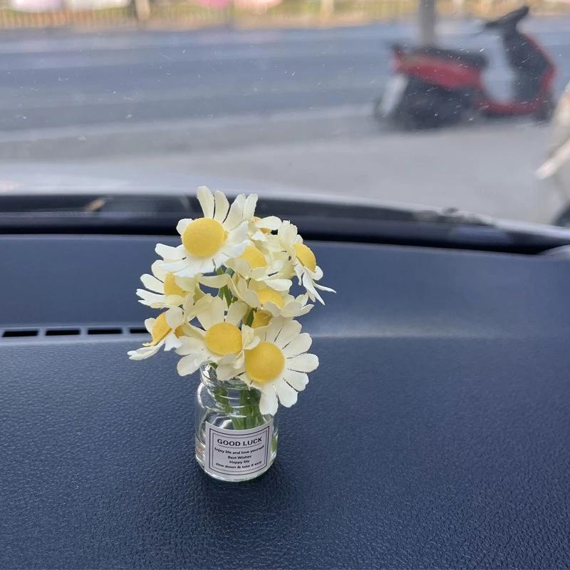 1PC Car Center Console Delicate Miniature Potted Flowers Simulated Flower Automotive Interior Decorations Car Gifts