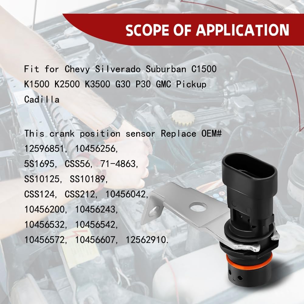 12596851 Premium Engine Crankshaft Position Sensor Compatible with Chevry GMC & Cadillac, Suburban Silverado Express C1500 K1500 K2500 K3500 Tahoe