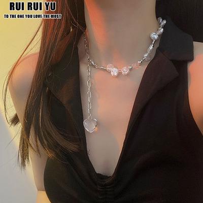 Fashion Pearl Love Stitching Necklace Necklace Silver