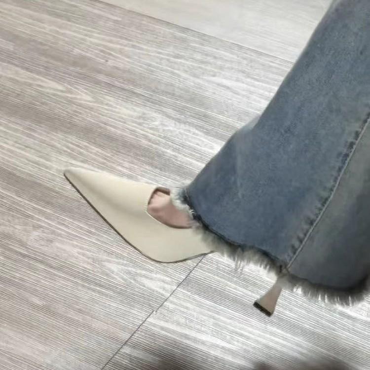 French back strap black pointed high heels spring and summer 2025 new with skirt single shoes sandals women's black