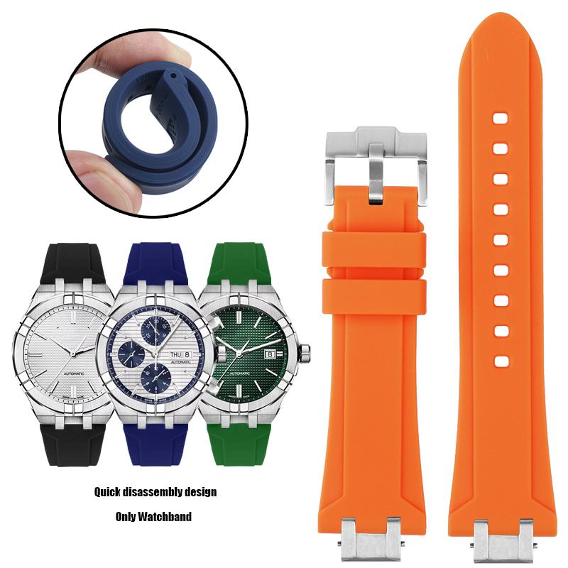Für MAURICE LACROIX AIKON Gummiarmband-Steg AI6008 6038 6007 Armband Schnellverschluss Metall Stahlkopf Silikon Uhrenarmband