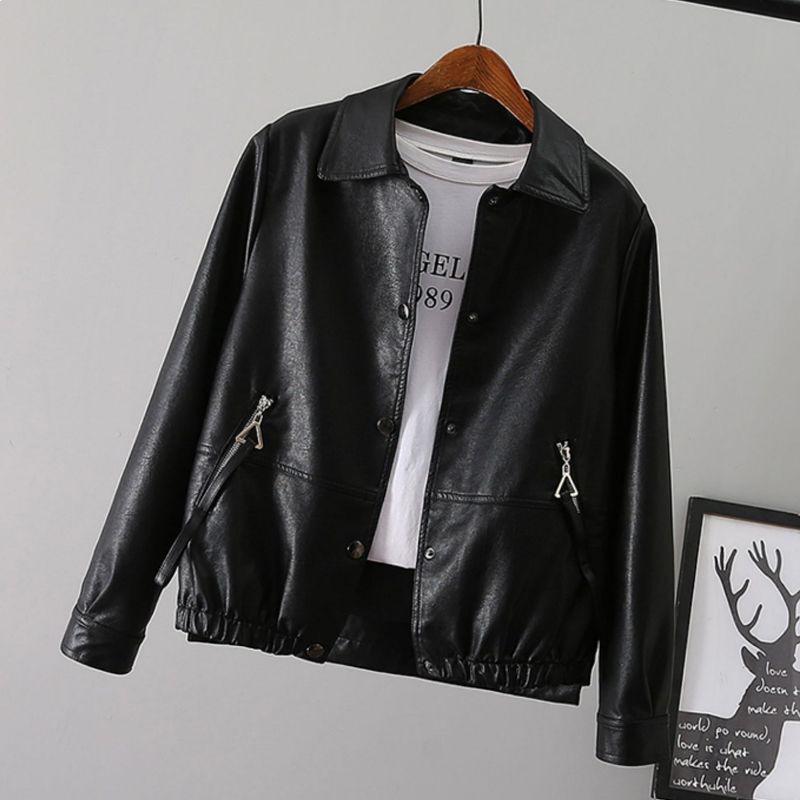 Women s High-Grade Leather Jacket: Chic Korean Style for Spring/Autumn 2026 M, 90-110 jin recommended