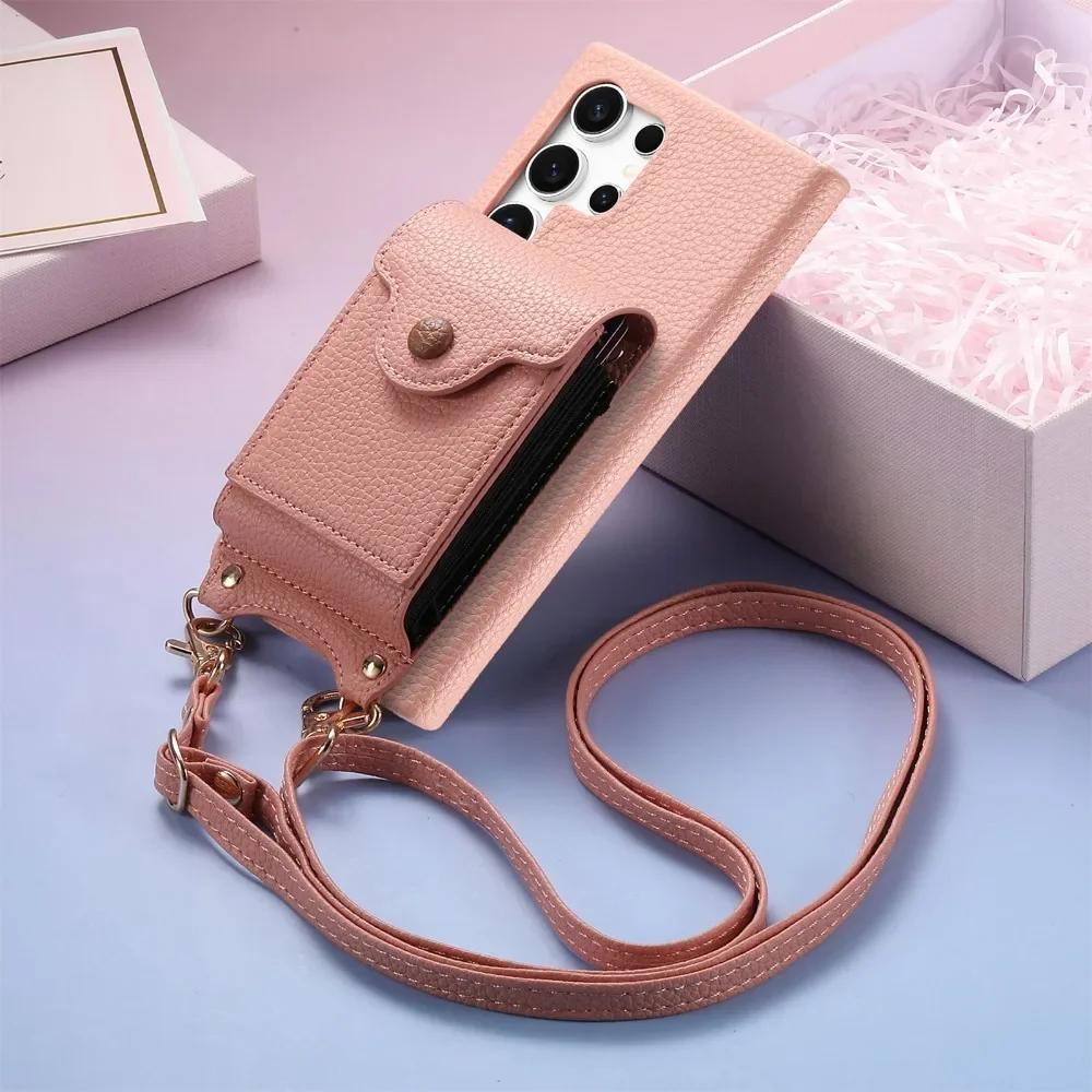 Leather Crossbody Phone Case for Samsung S25 S24 Ultra S23 S22 Plus A56 A36 A26 A16 A06 A55 A35 Wallet with Card Holder Cover