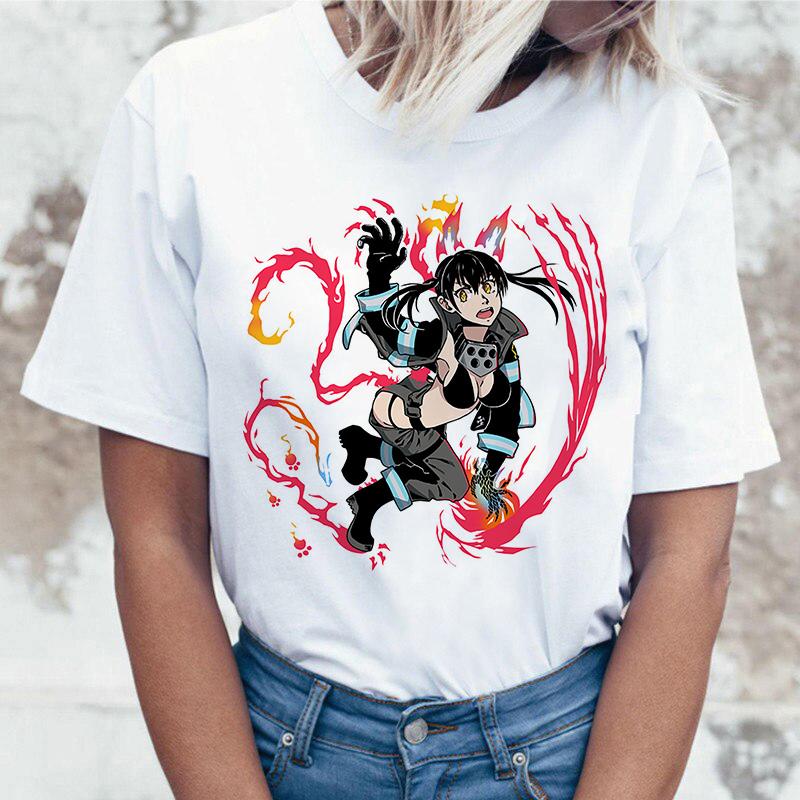

Tamaki Kotatsu Fire Force T-Shirt Summer Women Anime Tshirts Printed Fashion Casual Unisex White Short Sleeve Tops Tee S білий