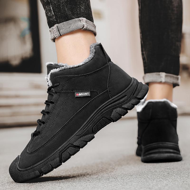 Winter Mens Shoes Lace Up Hiking Boots Snow Boots Plus Velvet Warm Outdoor Casual Short Boots Resistance Men Shoes Thicken Boots