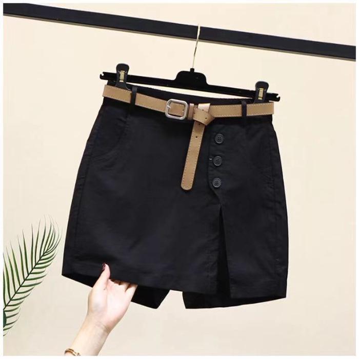 2024 Korean Style Slimming Linen-Cotton Elastic Waist Slit Shorts for Women