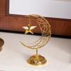 Metal Hollowed Moon and Star Ornament with Base for Eid Celebration Religious Event Ramadans Muslims Party Decoration