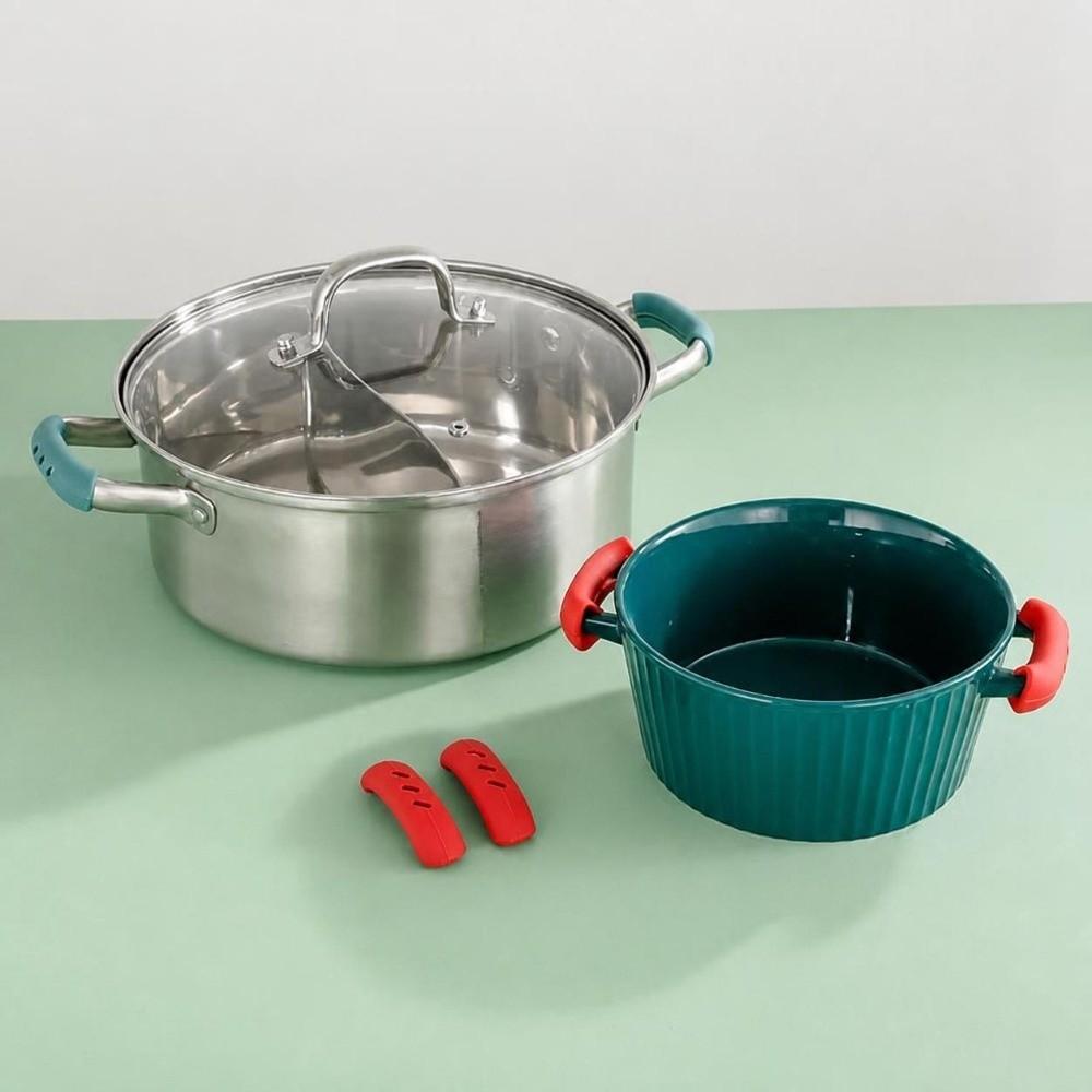 6 PCS Non-Slip Pot Handle Cover Red Grip Handle Sleeve  Frying Pan Stew Pot Steamer