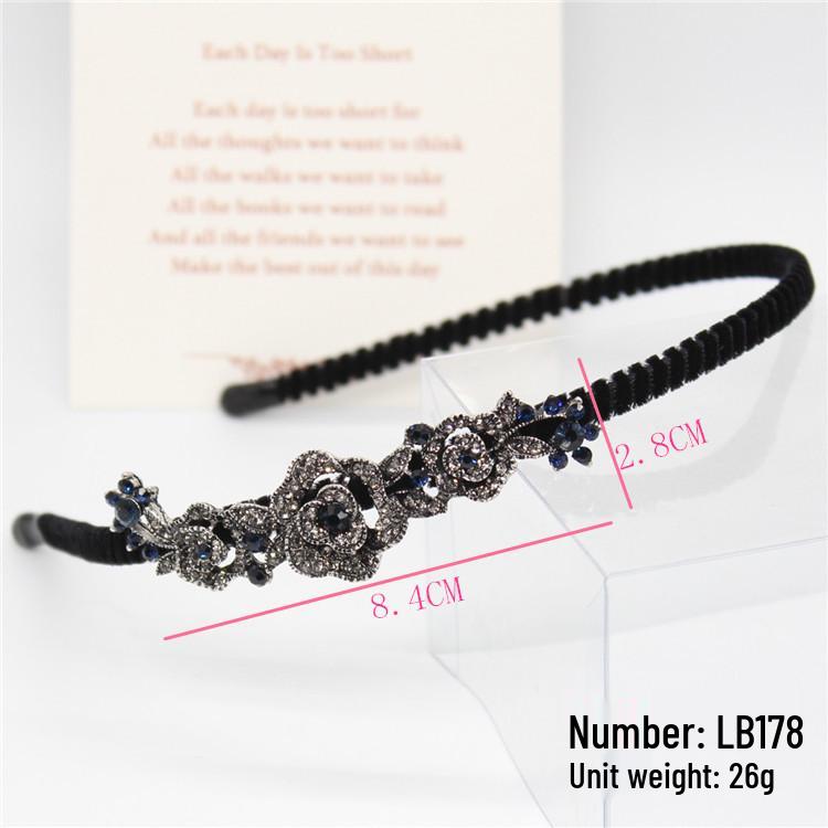 

Korean Retro Rhinestone Headband - Grey Crystal Hair Clip & Flower Decor for Girls