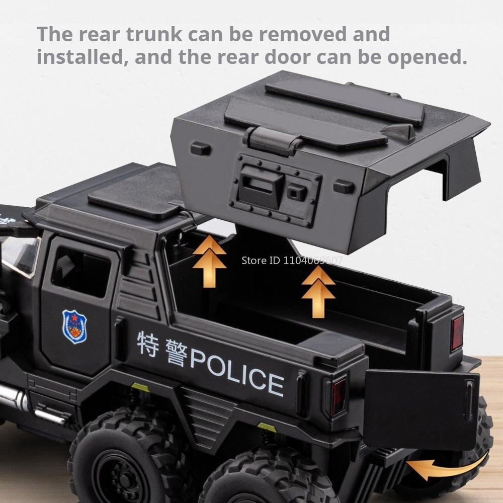 1:32er Maßstab Conqueror Polizeiauto Modellspielzeug Metallkarosserie Gummireifen Sound Licht Geländewagen Modelle für Kinder Hobby Ornamente