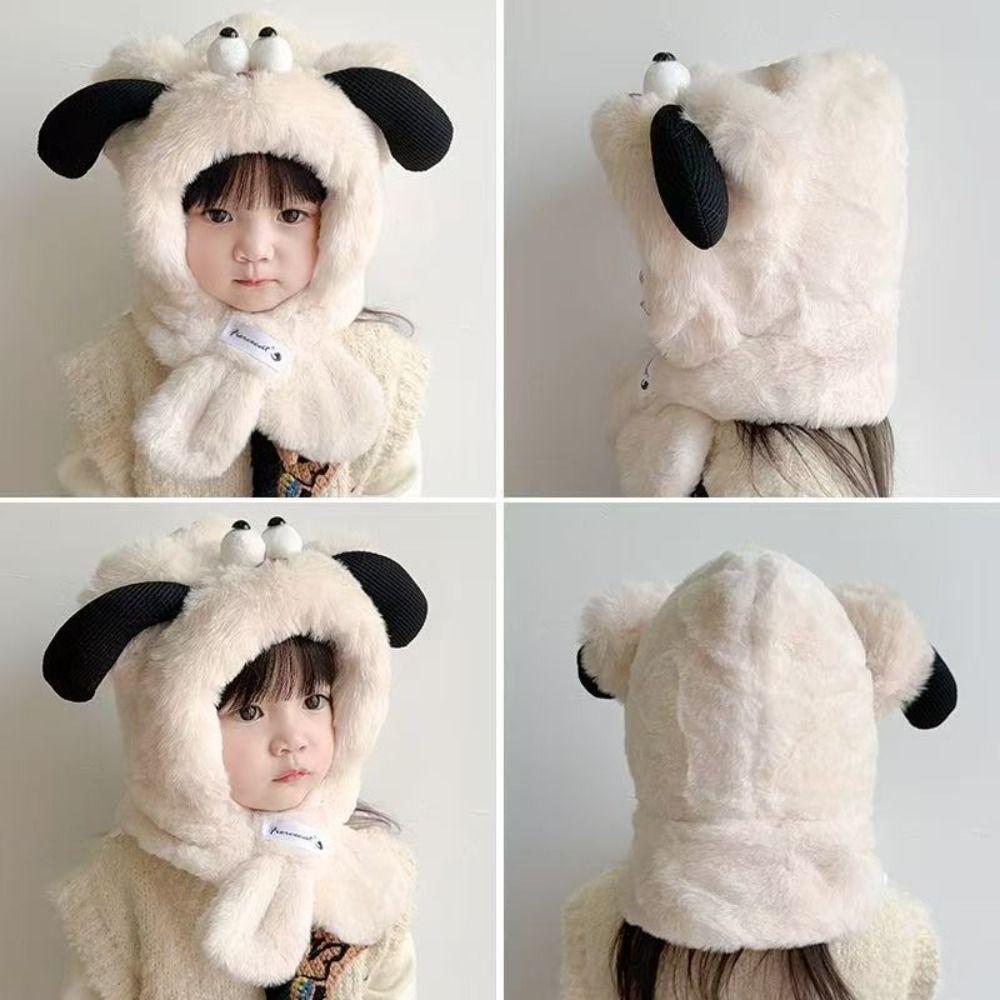 Dog Ears Cute Hooded Scarf Creative Plush Integrated Hat Hat Scarf Set Winter