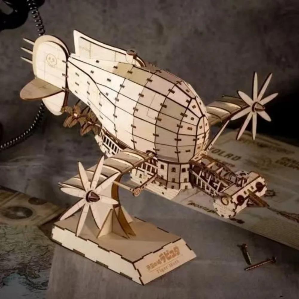 OUZEY 3D Wooden Puzzle Sky Pirates Airship Tiger Moth Airship, DIY Wooden Blocks Kit Ornament, Collectible Anime Gift