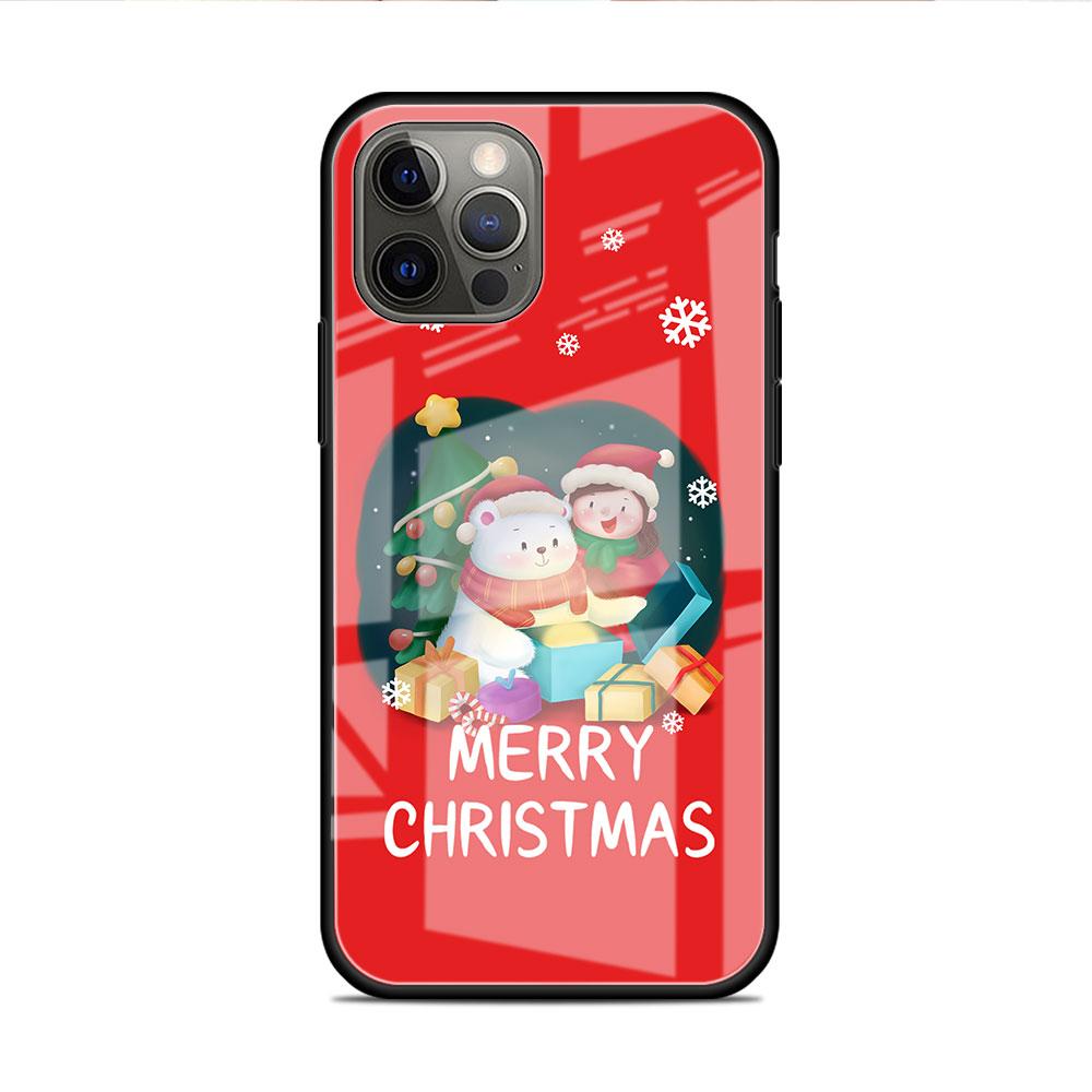 Christmas Cartoon Snowman Glass Case For Apple iPhone 14 13 11 12 Pro 7 XR X XS Max 8 6 6s Plus SE 2022 Tempered Phone Tampa