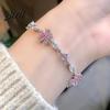 Elegant Rhinestone Bracelet Pink Zircon Sakura Bow Flower Chain Bridesmaid