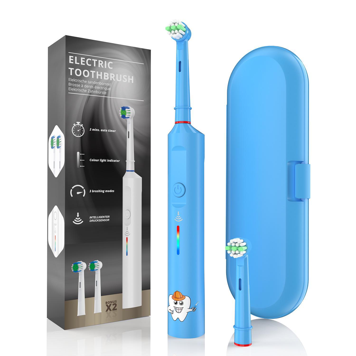 

Детская электрическая зубная щетка с вращением на 360°, перезаряжаемая, для детей от 3 до 12 лет, подходит для взрослых учеников pressure sensing, 4 brush heads синий