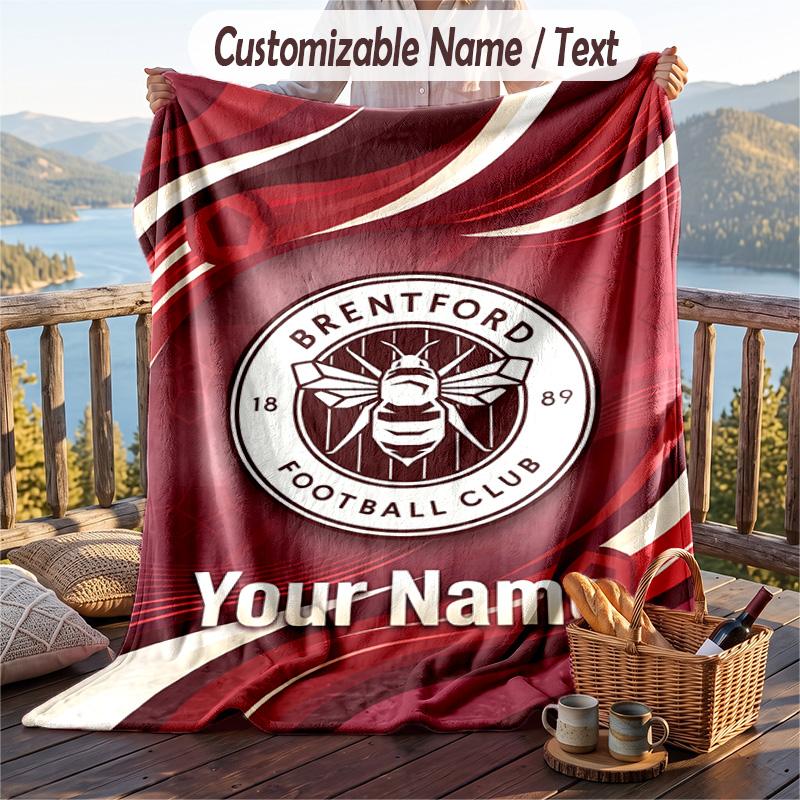 Flanel Battaniye Brentford Futbol Baskılı Kişiye Özel İsim Metni Yumuşak Kanepe Yatak İçin Atkı