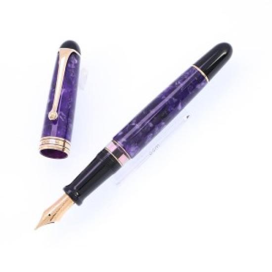 Used Aurora 88 Nebulosa Fountain Pen | Limited Edition | Broad Nib (B) | Italian Luxury Writing Instrument | Purple Resin with Sterling Silver Trim